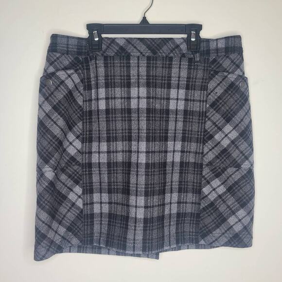 Eddie Bauer grey black plaid wool blend skirt with pockets - 10 - Picture 1 of 4